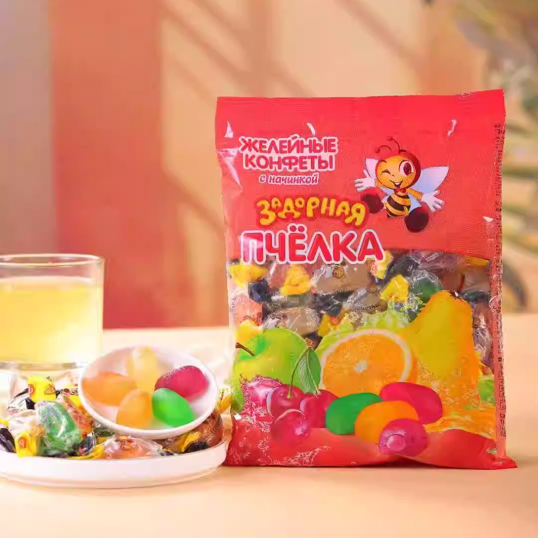 俄罗斯进口小蜜蜂夹心软糖多口味水果味软糖年货喜糖独立包装500g