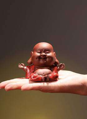 宇轩  紫砂茶宠摆件手工可养欢喜小弥勒可爱茶玩茶艺家居装饰禅意