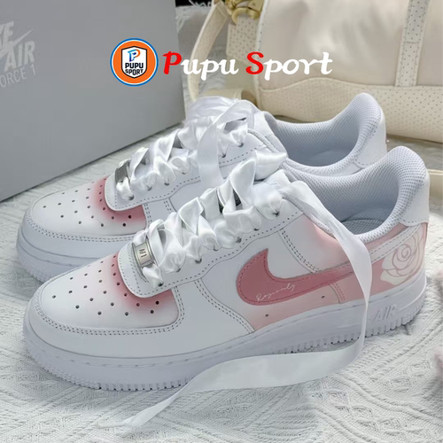 球鞋定制 NIKE/耐克 Air Force1 玫瑰之名清新浪漫 男女白粉 板鞋