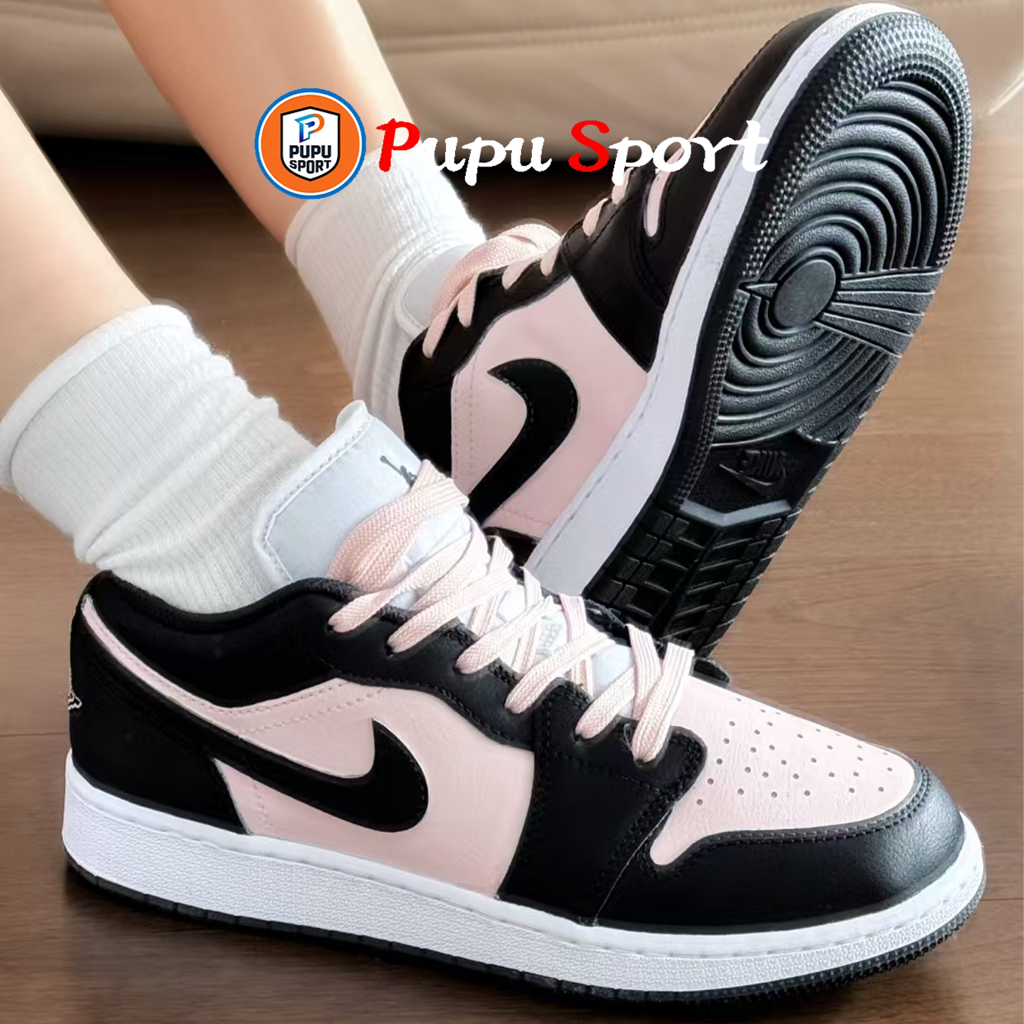 球鞋定制 Air Jordan 1 清甜白茶黑粉恋爱通告女子低帮复古篮球鞋