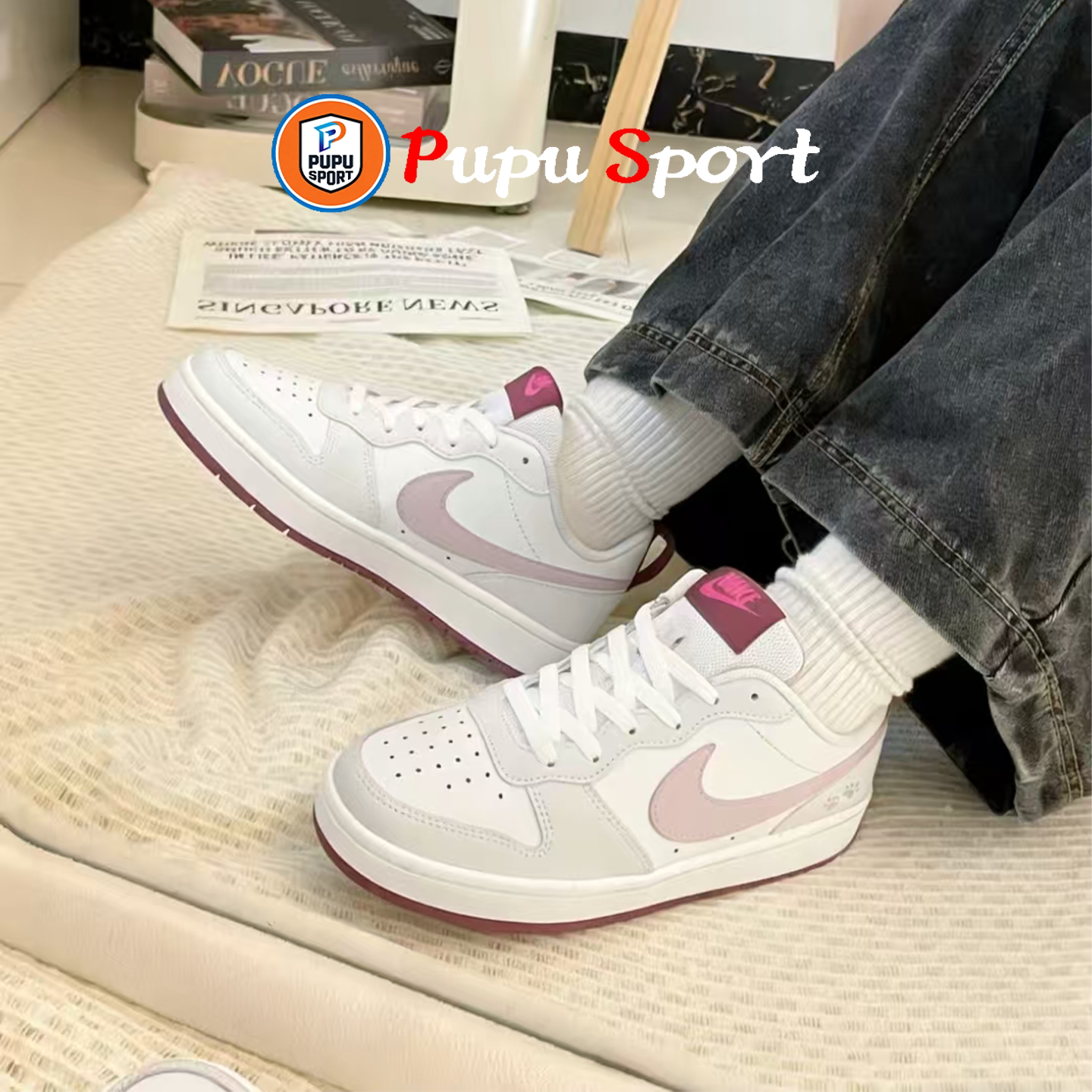 【定制球鞋】Nike Court Borough 草莓海盐 低帮 板鞋 女款 白粉