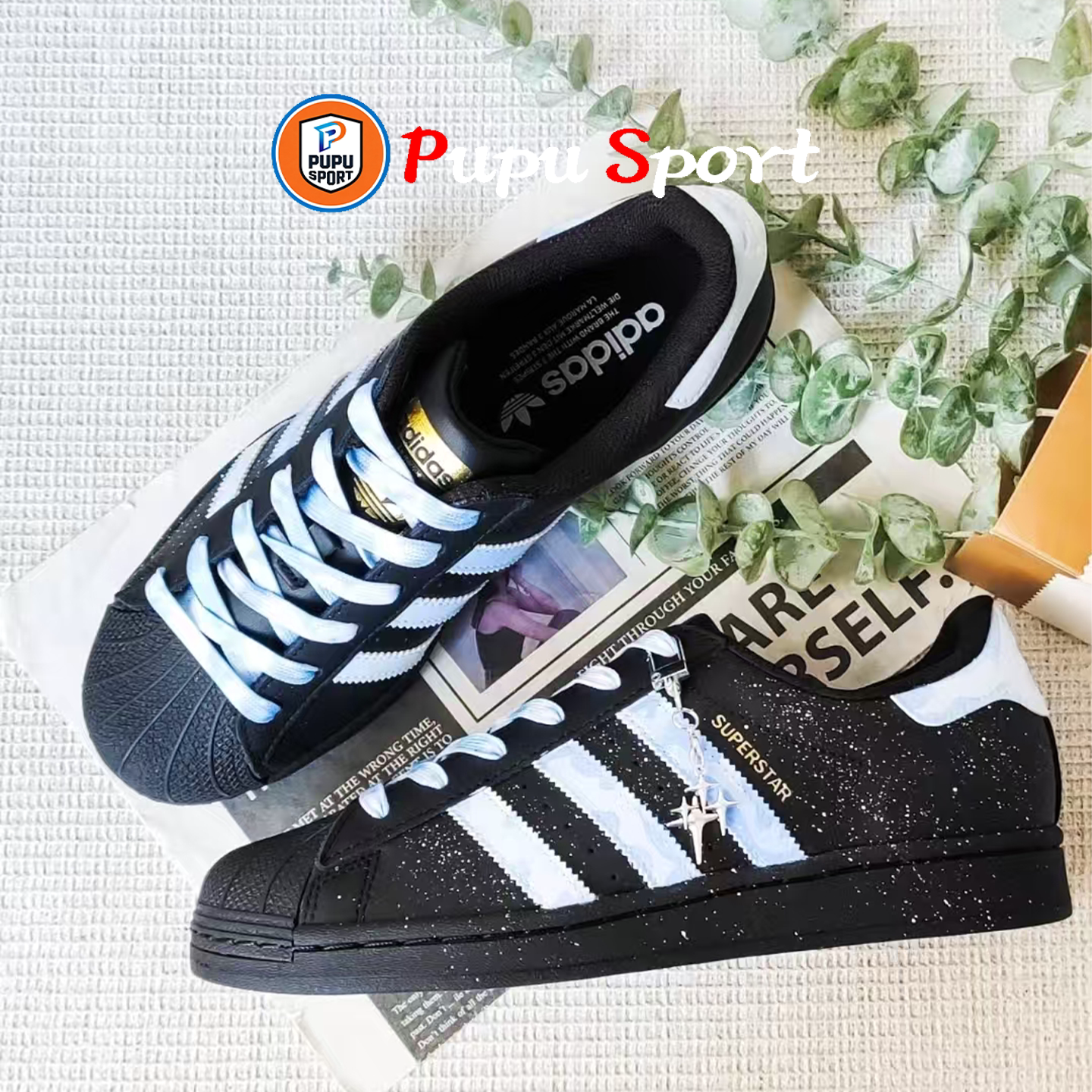球鞋定制 adidas originals SUPERSTAR 黯蓝星芒板鞋女款黑蓝图片