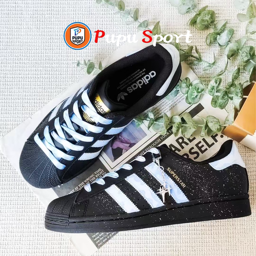 球鞋定制 adidas originals SUPERSTAR 黯蓝星芒板鞋女款黑蓝