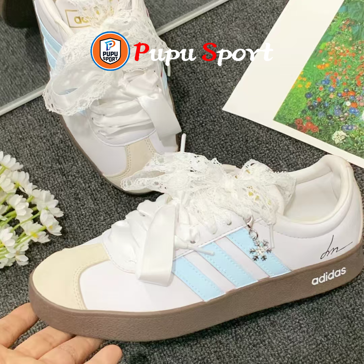 定制球鞋 adidas VL Court Classic 雪花 简约百搭 低帮板鞋 女款