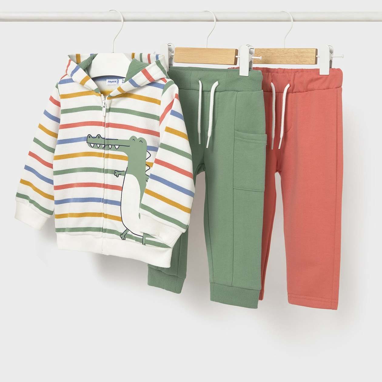 西班牙订单 麦优家2025新款宝宝婴童抓绒春秋连帽满印套装三件套