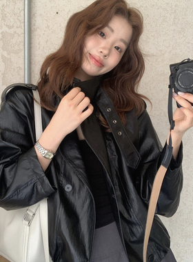 2026早春 慵懒风软皮翻领外套 韩系休闲宽松皮衣 百搭上衣