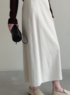 韩系极简风直筒半身裙女 春夏高腰后开叉通勤中长款西装裙