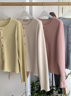 韩系博主同款坑条针织开衫女 2026早春软糯圆领短款上衣