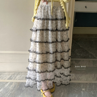 DARA ROSE-感网纱百搭蛋糕裙高腰显瘦碎花百褶纱裙半身裙