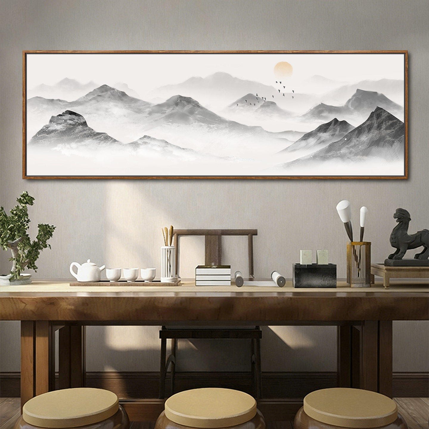 新中式挂画客厅餐厅山水装饰画茶现代装饰画
