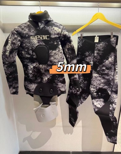 意大利seac潜水服猎鱼服5mm肉身光皮户外迷彩带帽保暖分体打鱼衣