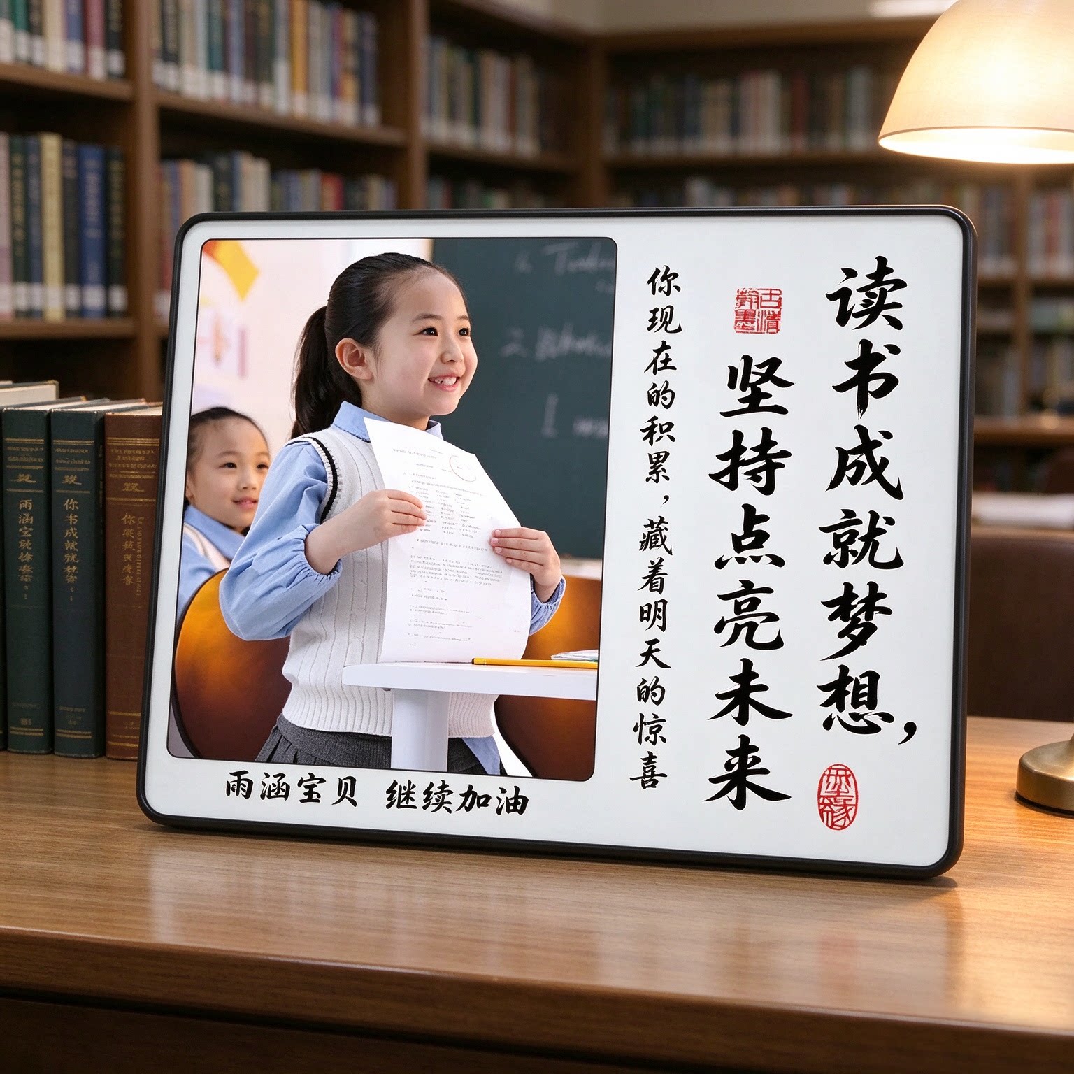 学生闹钟学习很苦励志摆件激励孩子书桌时钟定制照片相框摆台礼物