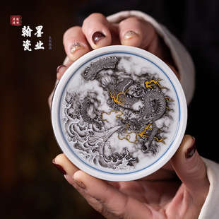 景德镇陶瓷仿古泥墨龙出水盖置复古杯垫壶盖垫茶道配件中式茶托