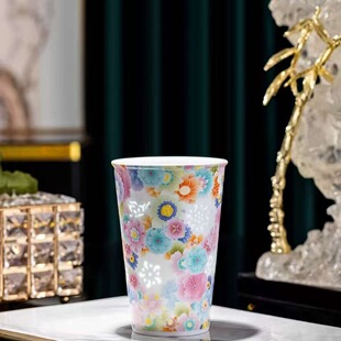 景德镇陶瓷高白泥万花玲珑可乐杯家用大容量透光马克杯手工水杯