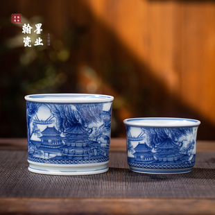 茶杯 景德镇陶瓷仿古泥青花大明宫容天杯个人专用主人杯家用中式