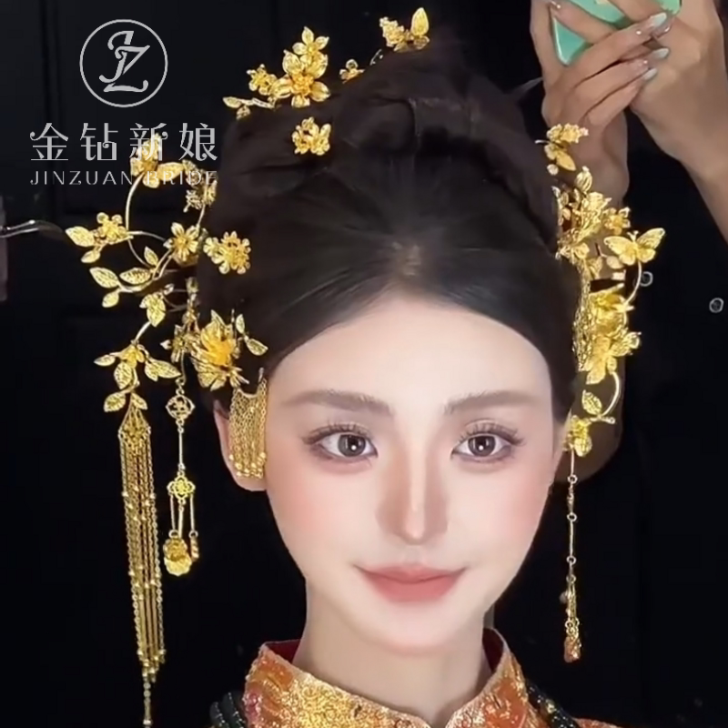 ETE新娘金色秀禾头饰大气百搭秀禾龙凤褂古典中式发饰女2025新款