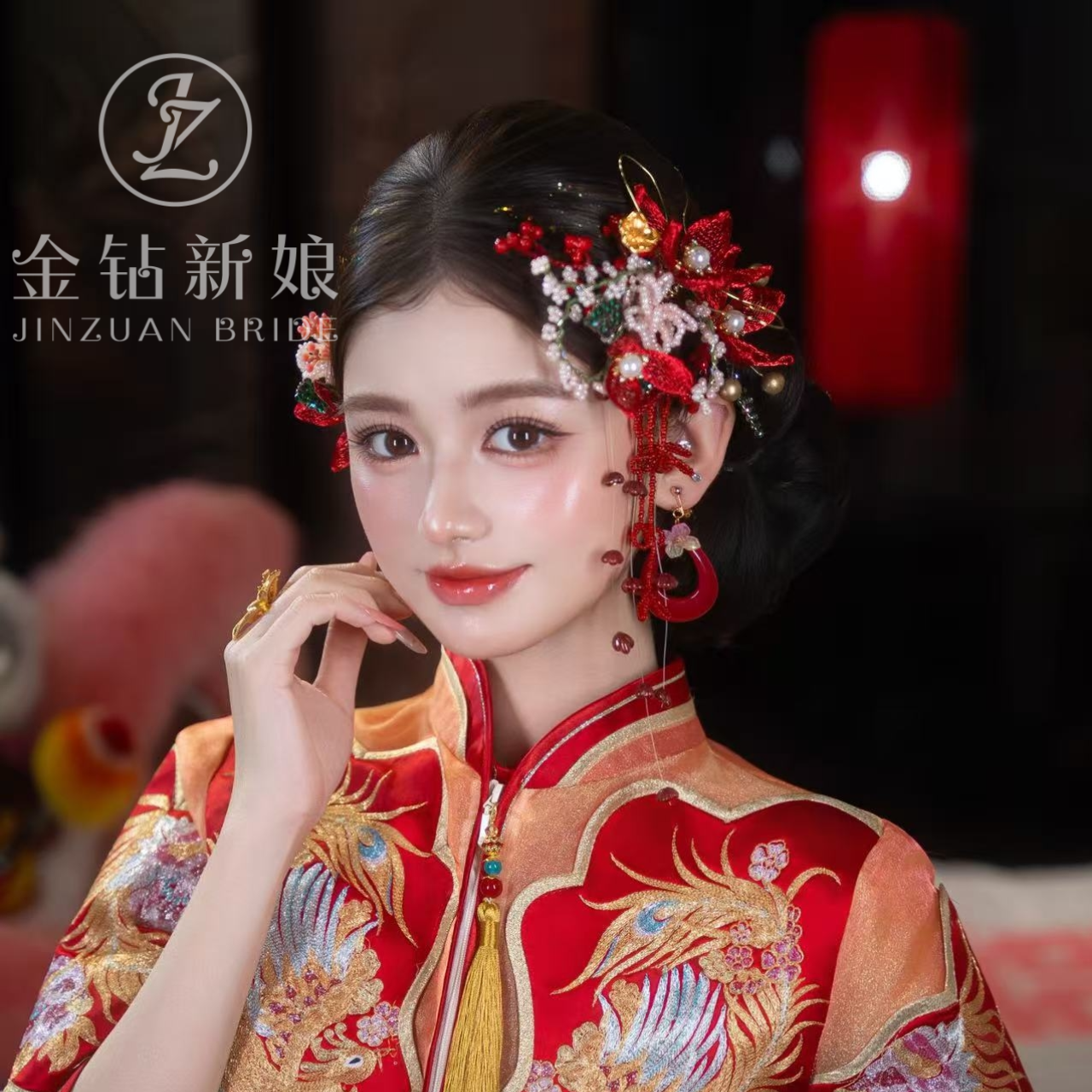 2026新款新中式新娘头饰红色国风秀禾服晨袍饰品套装婚礼跟妆配饰
