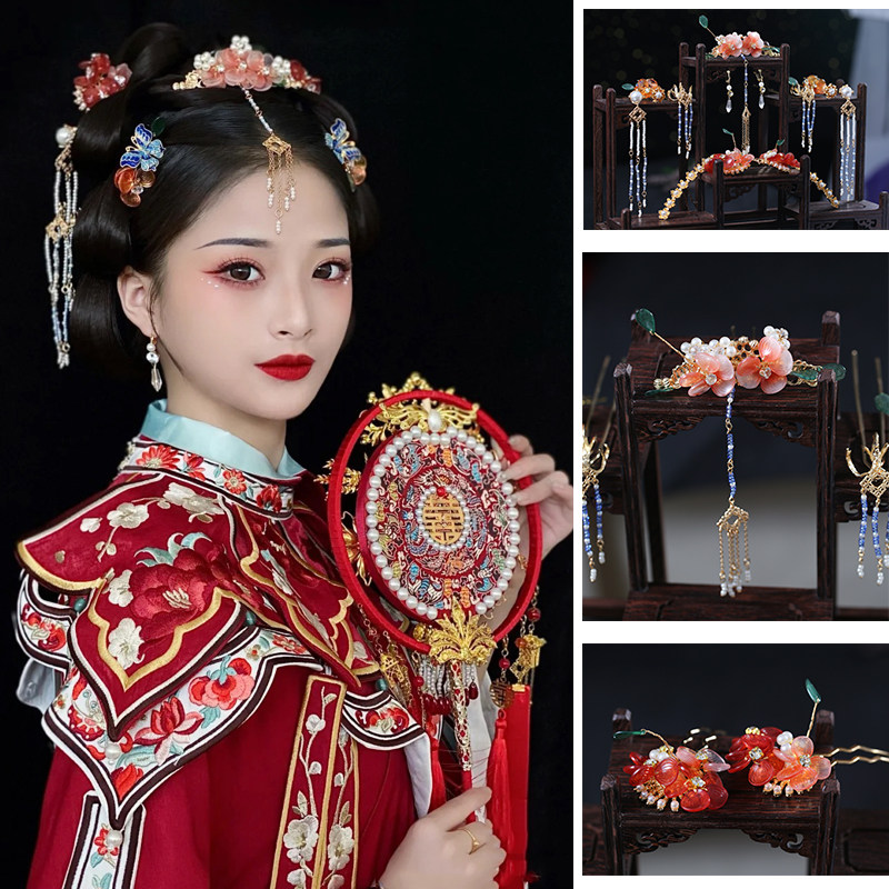 新娘头饰汉服婚礼精致百搭新娘凤冠中式秀禾服简约眉心坠发饰套装