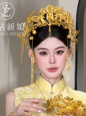 ETE新娘金色凤冠头饰项链耳挂中式龙凤褂结婚发饰套装女2025新款