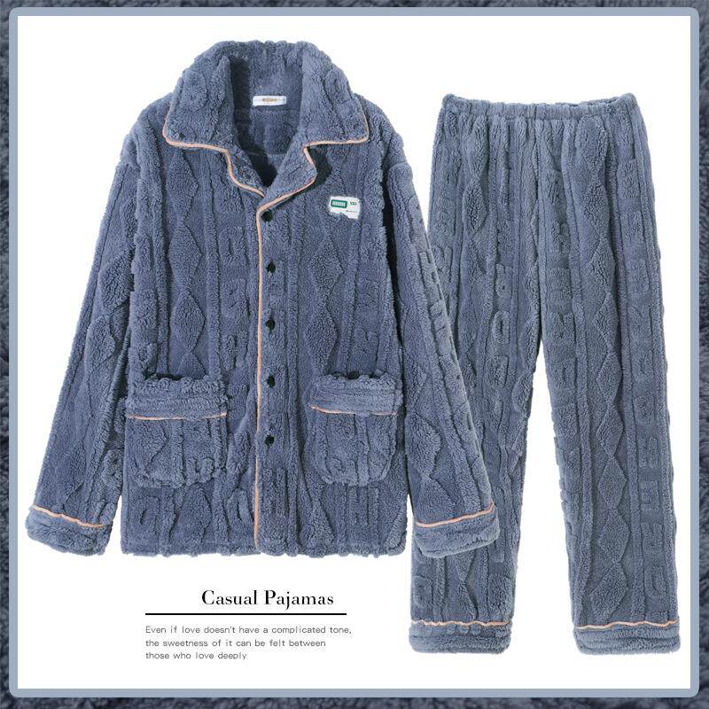 加肥加大码男士秋冬季睡衣珊瑚绒