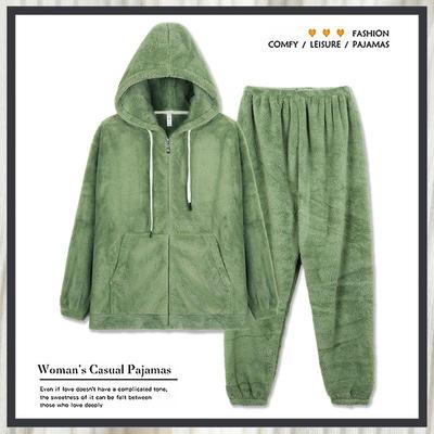 加厚冬季2024新款珊瑚绒连帽睡衣