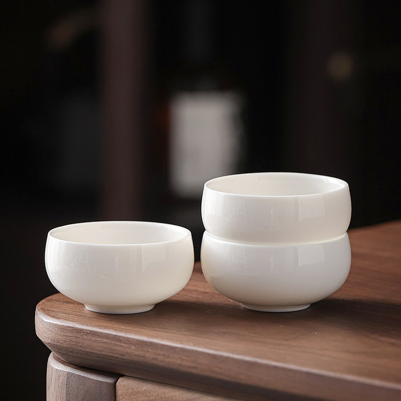 手工原矿羊脂玉瓷禅定杯陶瓷不倒杯小号罗汉杯功夫茶具茶杯品茗杯