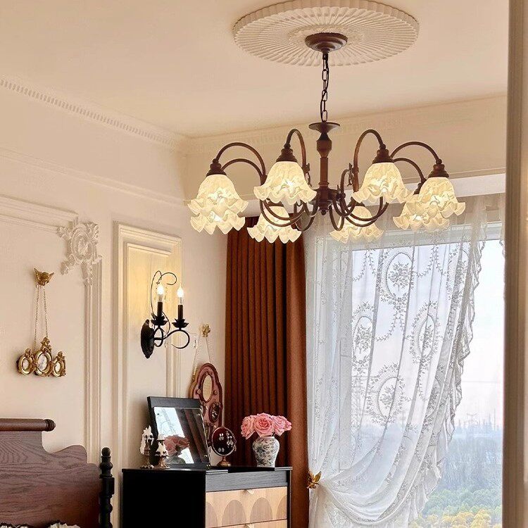 美式吊灯花朵温馨设计师餐厅复古中古卧室网红法式客厅灯套餐灯具
