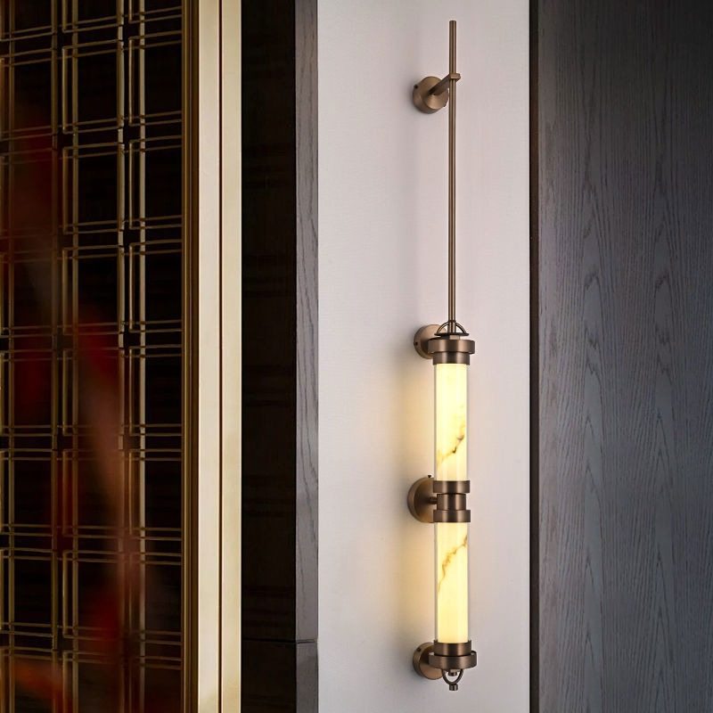 酒店大堂宴会厅售楼部过道走廊工程新中式仿云石设计师长杆壁灯具