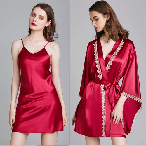 Весенний банный халат, летний красный лонгслив для невесты, пижама, платье, дракон и феникс