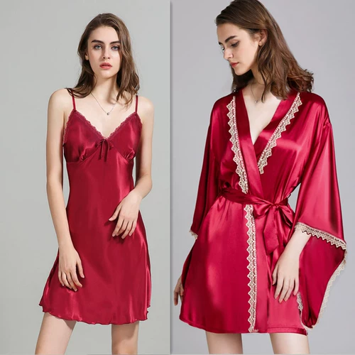 Весенний банный халат, летний красный лонгслив для невесты, пижама, платье, дракон и феникс