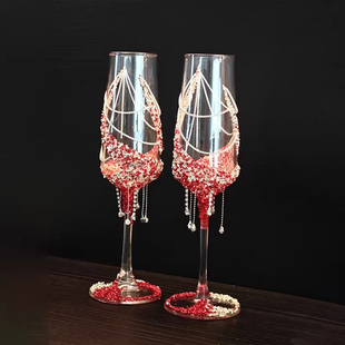 碎钻红色结婚敬酒杯diy敬酒杯结婚一对高脚杯子材料订婚新婚金婚