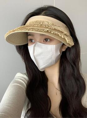 空顶防晒帽女夏季草帽防紫外线大帽檐沙滩遮阳帽出游遮脸太阳帽子
