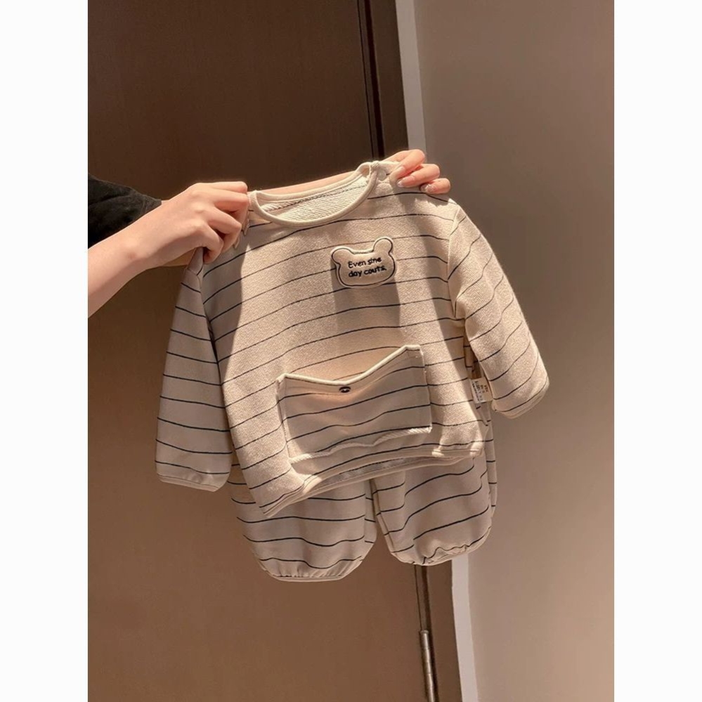 男童2025秋装条纹长袖套装新款婴幼童春秋季外出服两件套