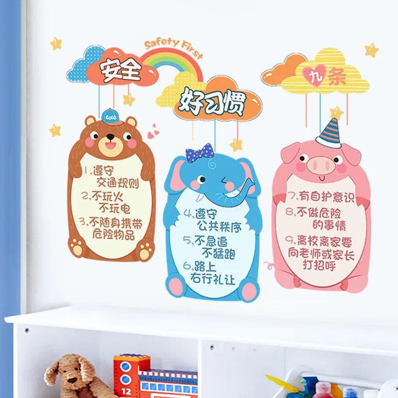 文明礼仪教育墙贴纸自粘幼儿园墙面装饰卡通动物少儿房贴画纸PVC图片
