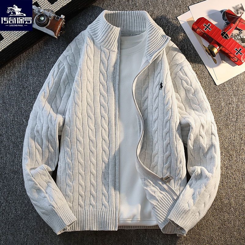 秋冬摩根毛衣立领麻花外套拉链开衫针织衫男装休闲毛线衣