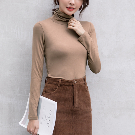 高领莫代尔打底衫女 秋冬2019新款韩版修身上衣加绒纯色长袖t恤女