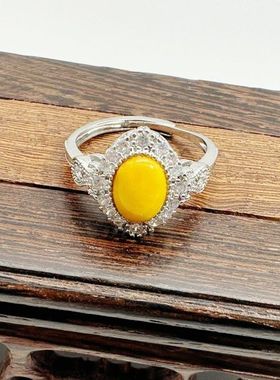 新款天然蜜蜡镶嵌戒指爆款简约