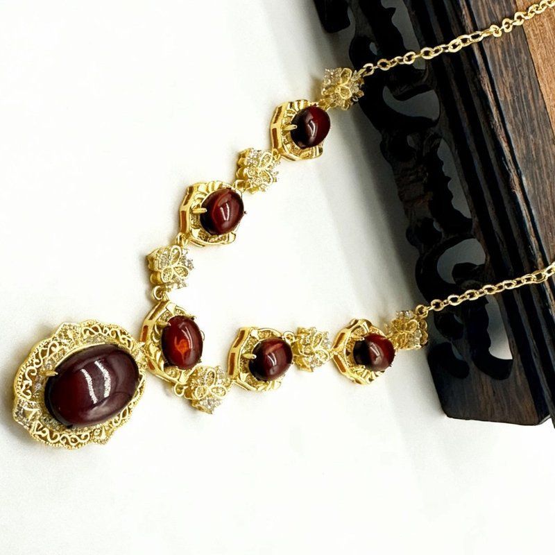 天然血珀蛋面红玛瑙项链宴会高贵