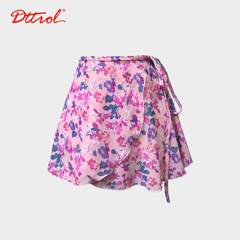 雪纺碎花系带一片裙舞蹈练功裙