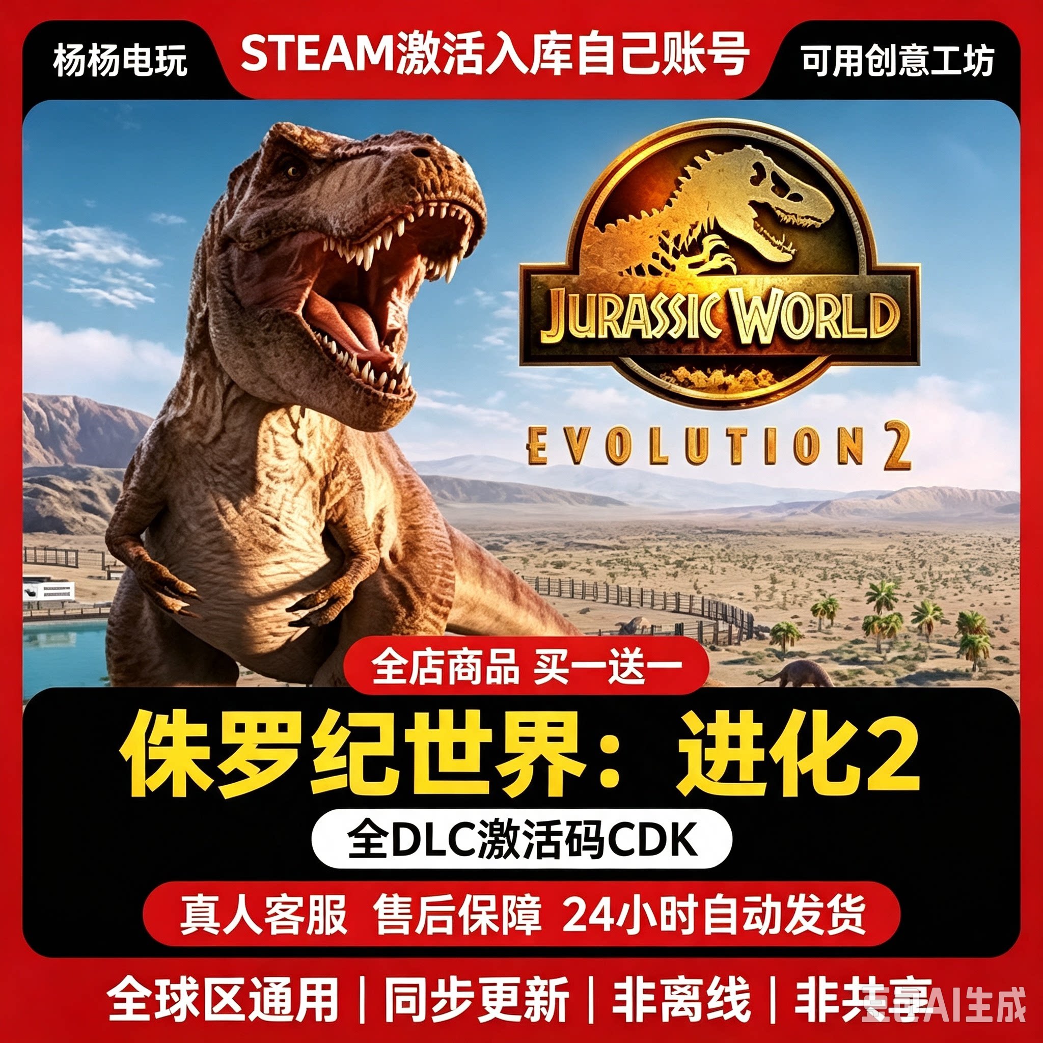 Steam正版侏罗纪世界进化2激活码CDKEY全DLC入库国区区PC游戏