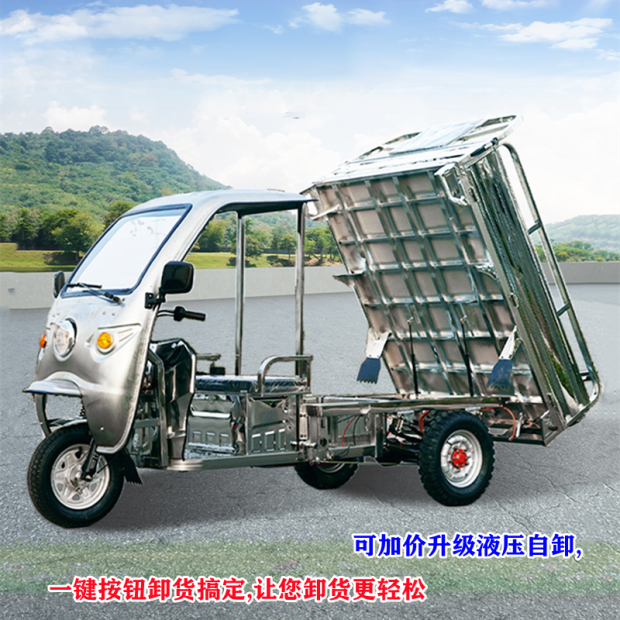 可上牌带蓬1米8不锈钢载货三轮电瓶车家用代步载货拉货电动三轮车