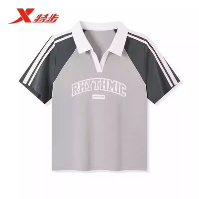 特步女子POLO衫2025年夏季新品官方短款运动翻领短袖975228020497