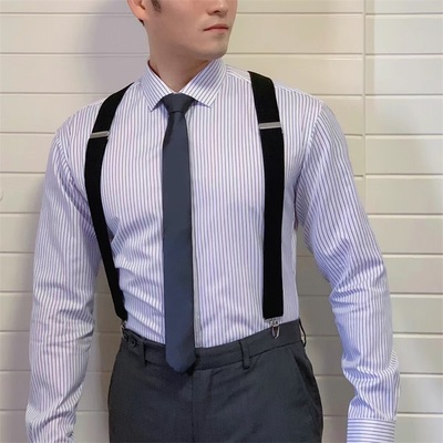 英伦风复古男士背带夹扣西裤西服商务痞帅吊带裤子防掉胖人吊裤带