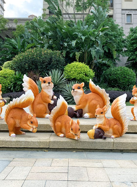 仿真松鼠发光摆件庭院草坪微景观造景户外花园林动物雕塑装饰小品