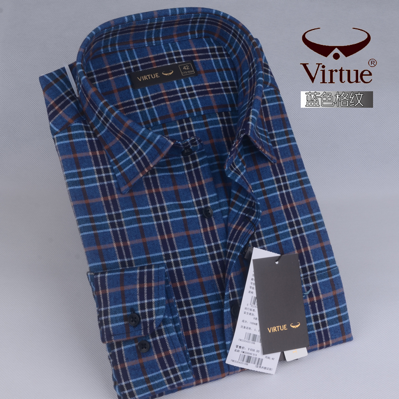 富绅秋冬厚款法拉绒衬衫商务休闲磨毛格子中年爸爸装纯棉衬衣