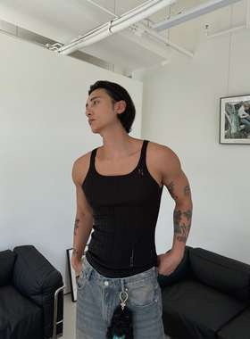 【现货】weave 性感黑色细肩带镂空背心莱赛尔透气凉感无袖上衣