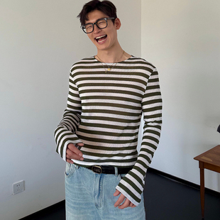 白绿条纹清新韩系慵懒居家轻薄宽松针织镂空罩衫 weave 夏日间奏