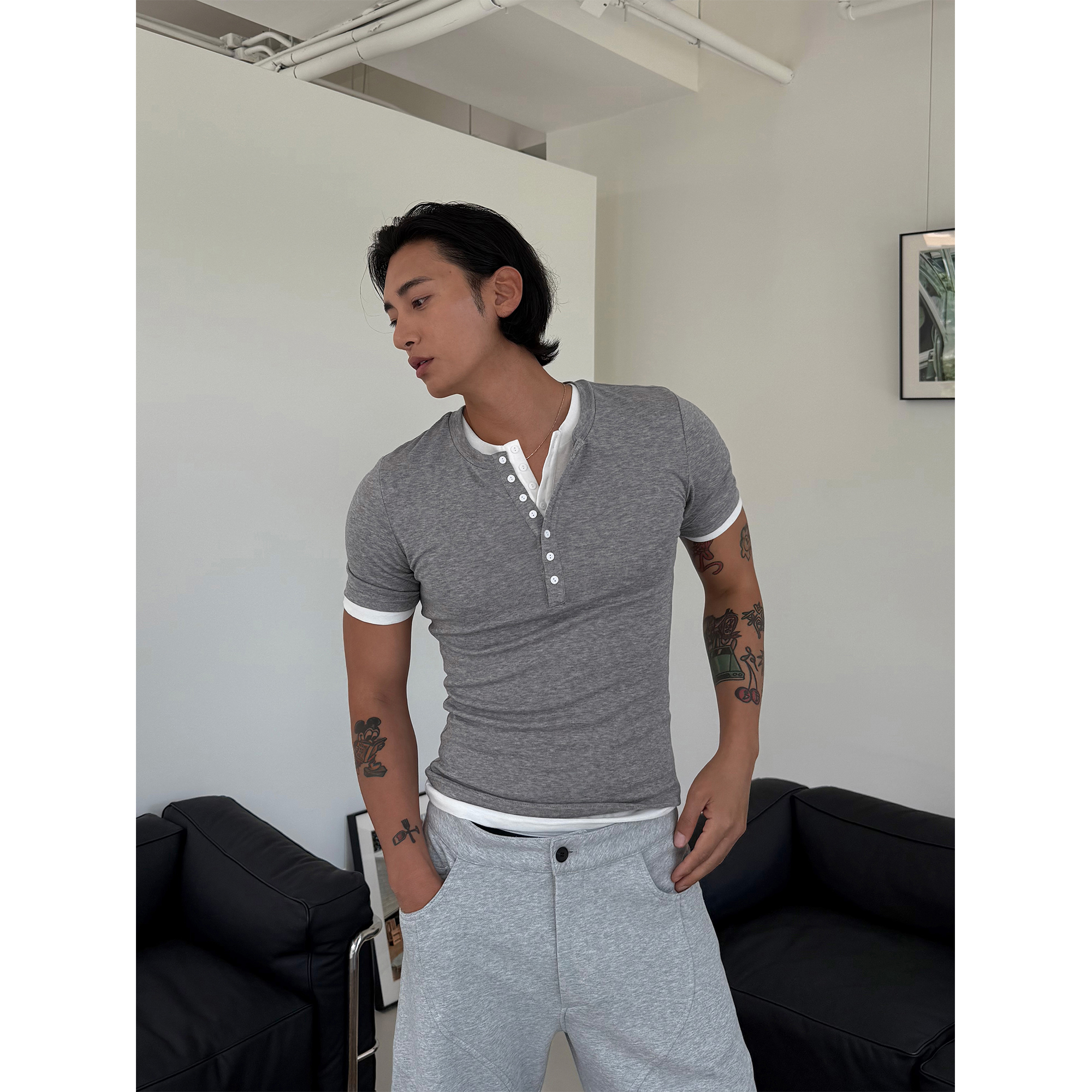 weave灰/白纯色修身薄款Polo衫