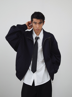 weave 时髦不费力 藏青立领短款廓形双拉链上衣夹克外套TR面料