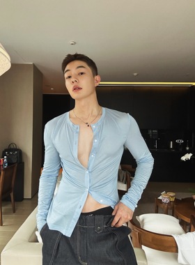weave春夏 清新天蓝 轻薄柔软简约凉感修身开衫男女防晒罩衫上衣